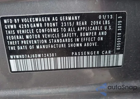 2013 Volkswagen Gti z USA, uszkodzony, nr VIN WVWHD7AJ6DW124381